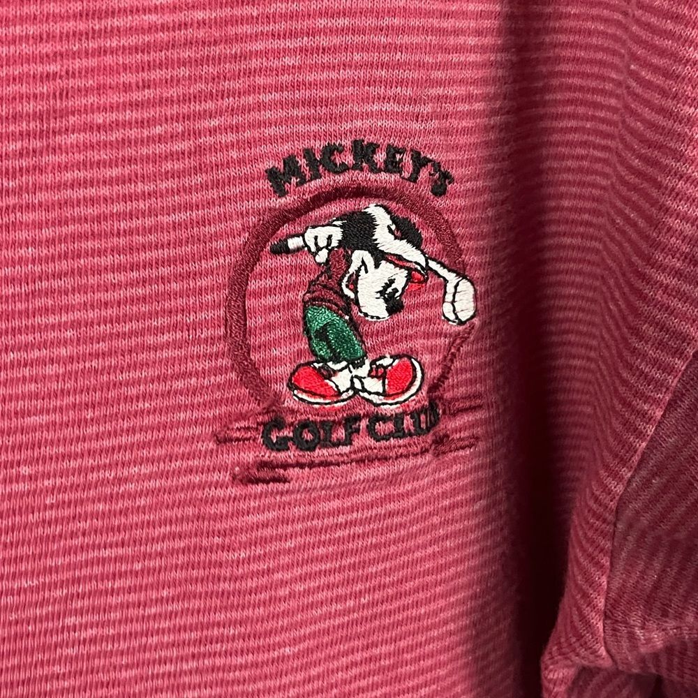 Vintage 90s Disney Mickey Golf Club Embroidered Red Striped T-Shirt- Size‎ M - Picture 5 of 6